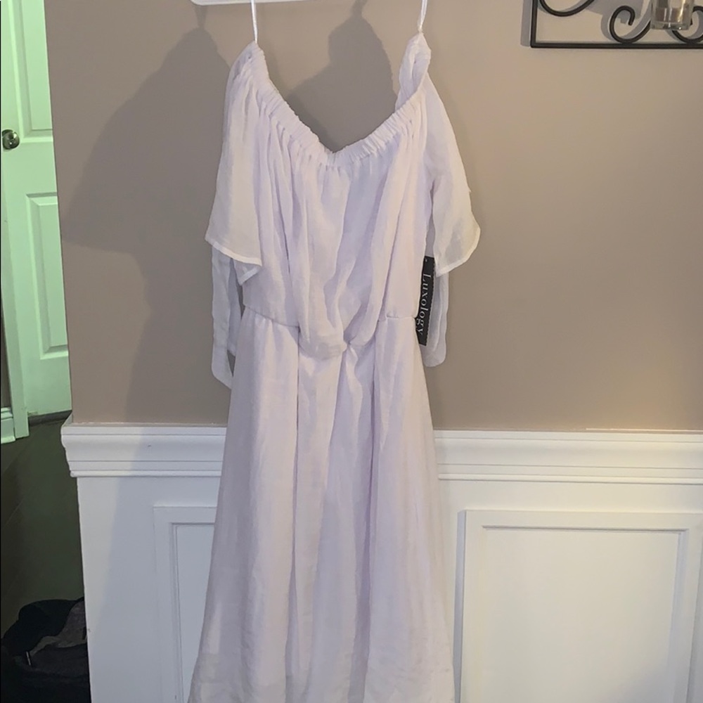 White off the shoulder high low dress